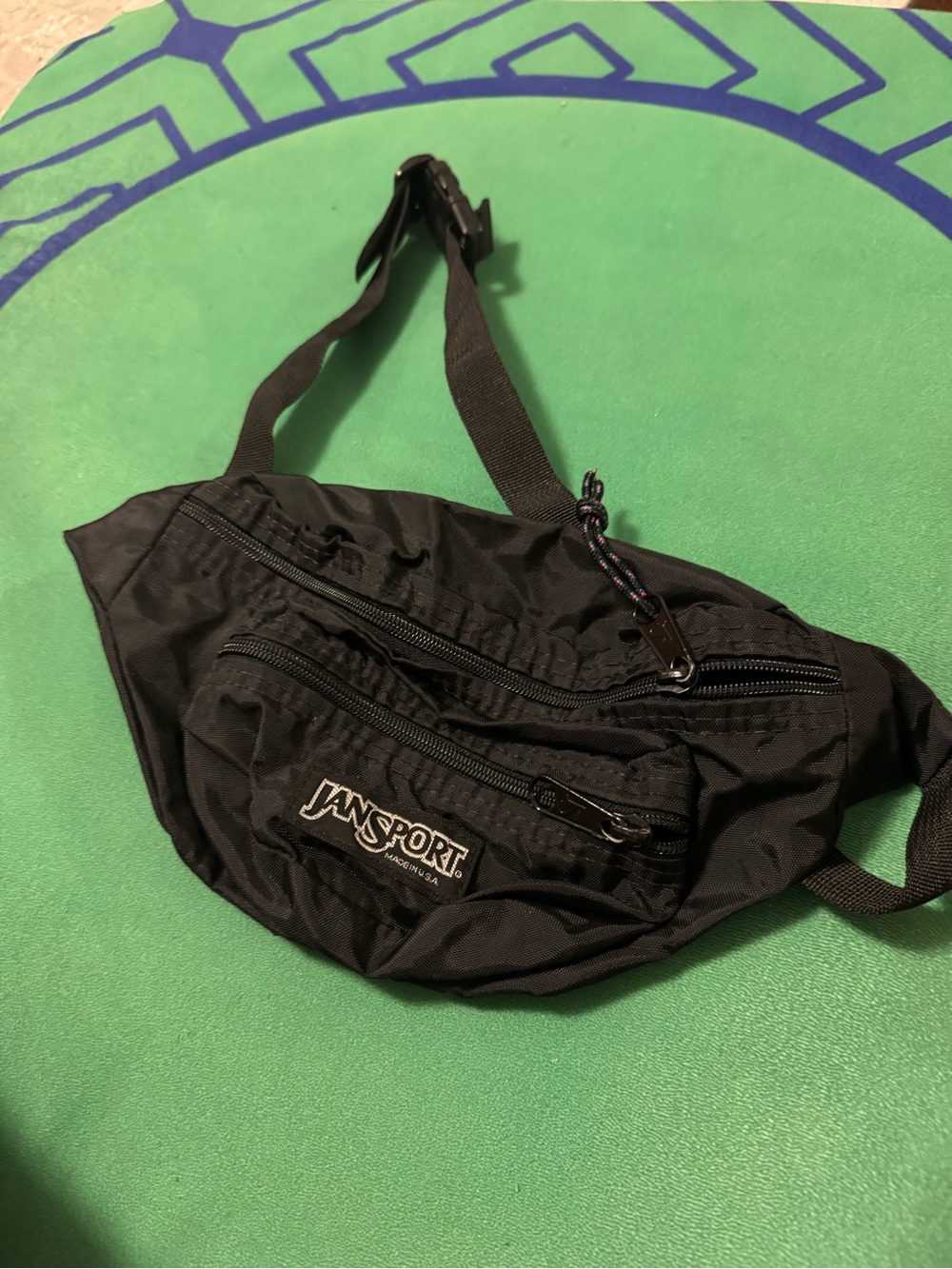 Vintage Jansport Fanny Pack Waist Lumbar Sling Bag 90’s Black Nylon Made in USA